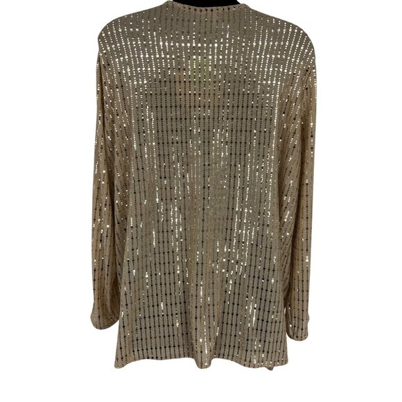 Anne Klein Plus Size Womens 2-fer Top Blouse Gold Sequin Scoop Long Sleeve New - Picture 6 of 10